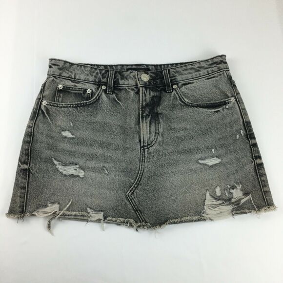 Zara Gray Mid Rise Distressed Mini Skirt Size M 28 - Picture 1 of 7